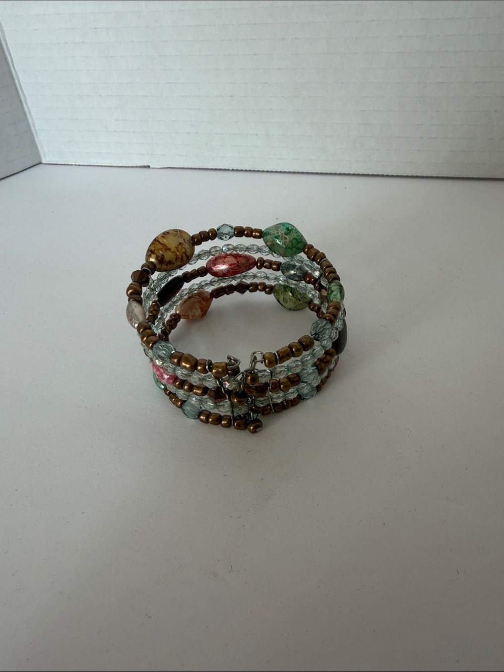 Multicolor Beaded Wrap Bracelet - Boho Gemstone Accent - Picture 3 of 4
